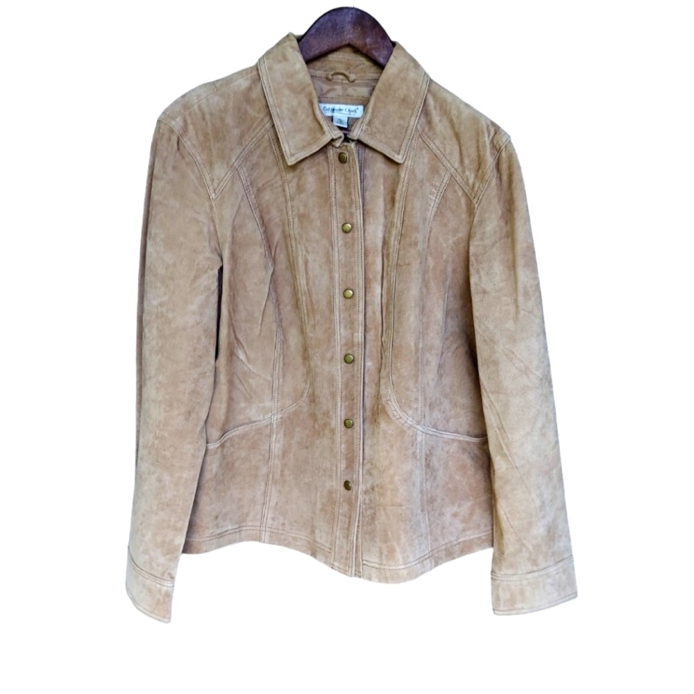 Coldwater Creek Tan Leather Jacket with Classic Collar